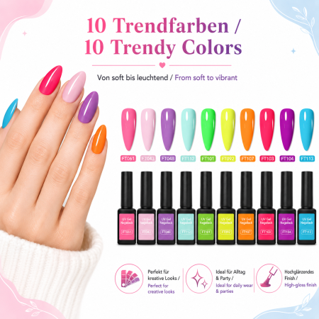 10er UV Nagellack Gel Set Rainbow Shine